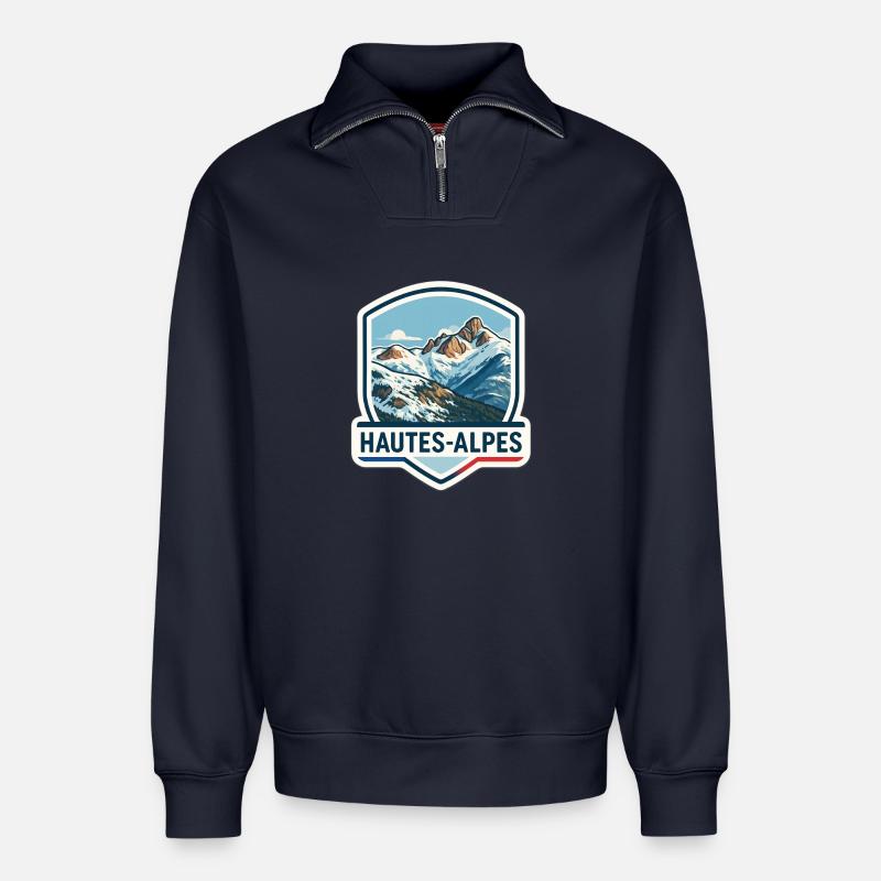 Blauer Alpen-Schild - Relaxed Unisex Organic Half Zip Sweatshirt – von SPREAD - Navy
