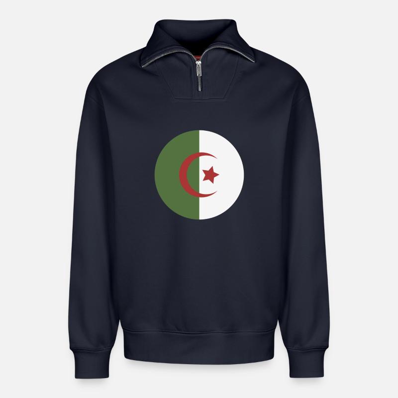 Drapeau rond d’Algérie - Sweat unisexe décontracté en coton biologique à demi-zip – de SPREAD - bleu marine