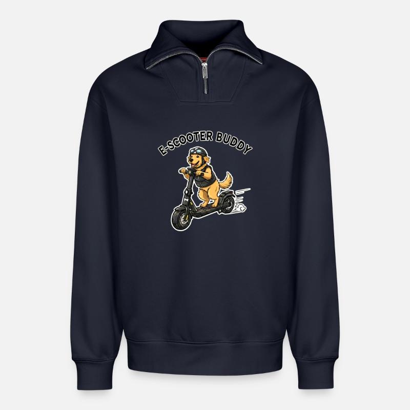 EScooter Buddy Hund Illustration - Relaxed Unisex Organic Half Zip Sweatshirt – von SPREAD - Navy