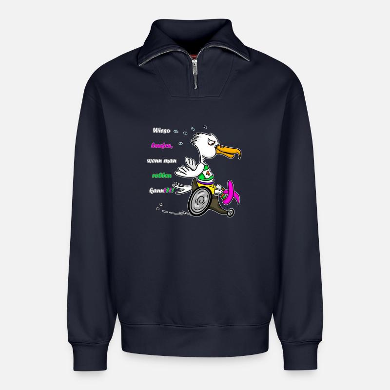 Marathon Möwe – Rennrolli Edition - Relaxed Unisex Organic Half Zip Sweatshirt – von SPREAD - Navy
