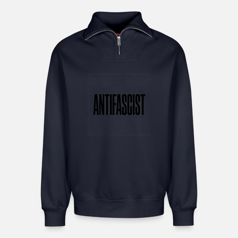 Antifasciste - Antifa Tee - Sweat unisexe décontracté en coton biologique à demi-zip – de SPREAD - bleu marine