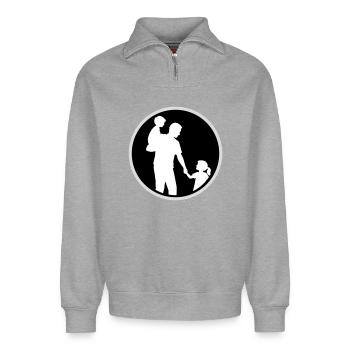 Vater Kind Silhouette Spazieren Familie Papa Liebe - Relaxed Unisex Organic Half Zip Sweatshirt – von SPREAD - Grau meliert - Vorne