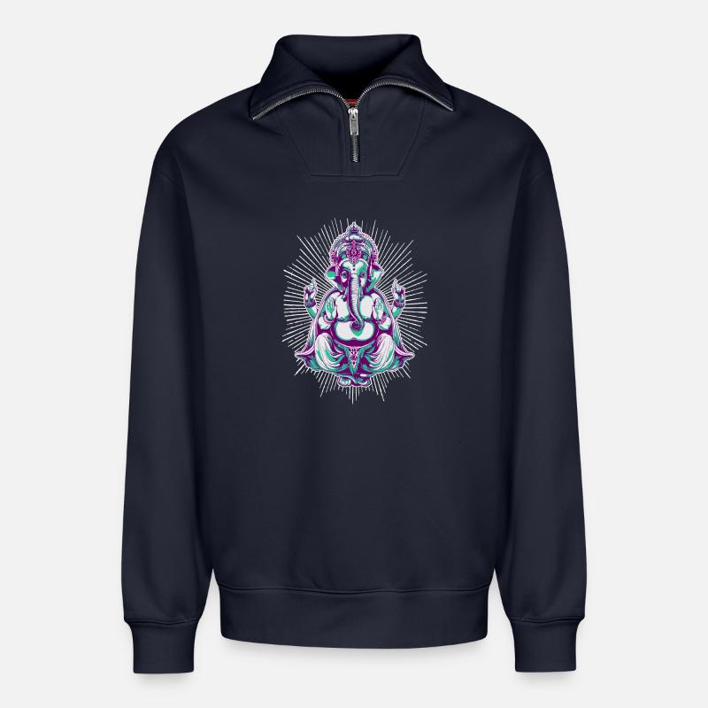 shiva - Sweat unisexe décontracté en coton biologique à demi-zip – de SPREAD - bleu marine
