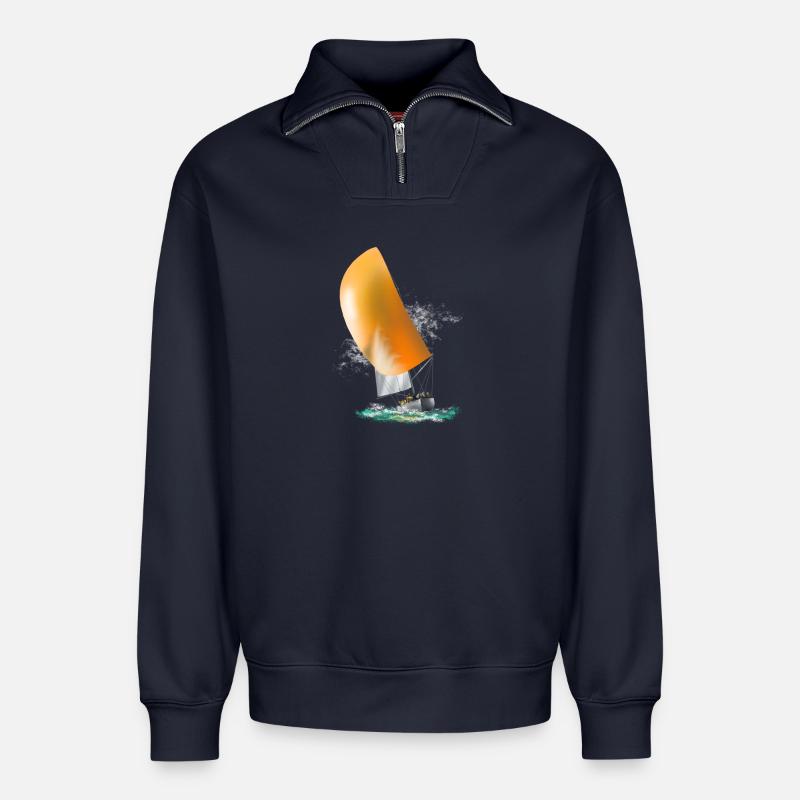 bateau à voile - Sweat unisexe décontracté en coton biologique à demi-zip – de SPREAD - bleu marine