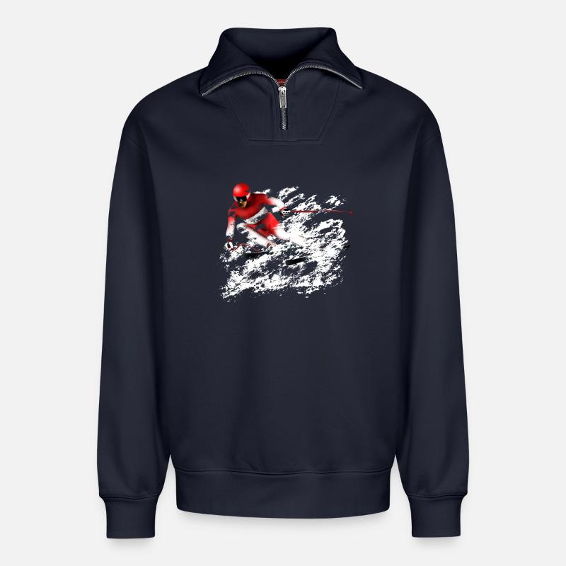 Ski Slalom - Relaxed Unisex Organic Half Zip Sweatshirt – von SPREAD - Navy