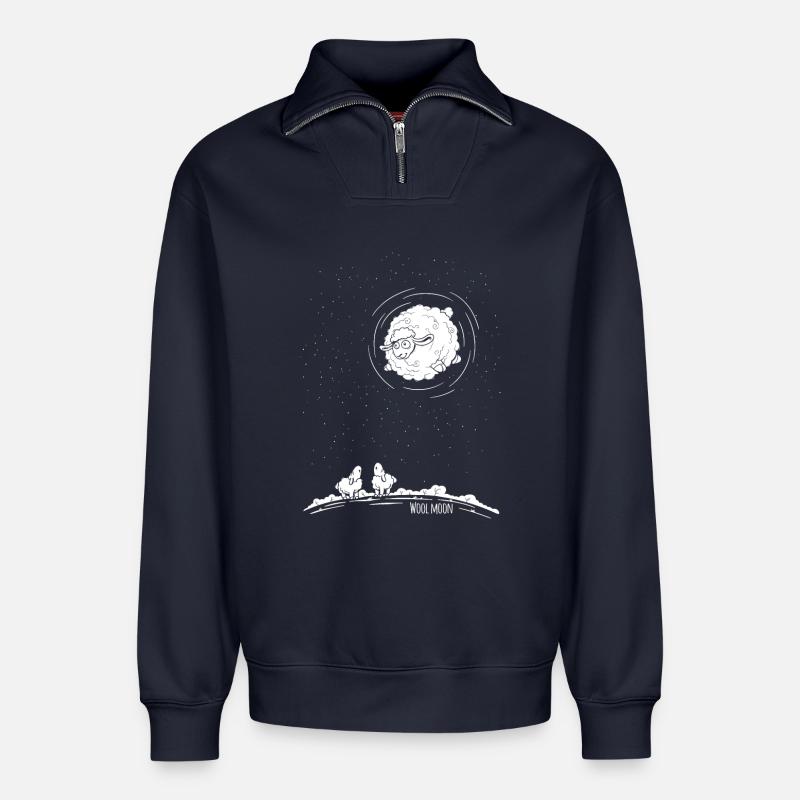 Wool Moon - Relaxed Unisex Organic Half Zip Sweatshirt – von SPREAD - Navy