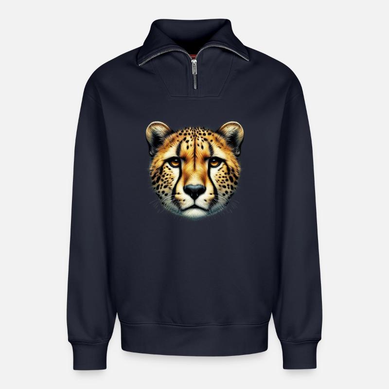 Guépard - Sweat unisexe décontracté en coton biologique à demi-zip – de SPREAD - bleu marine