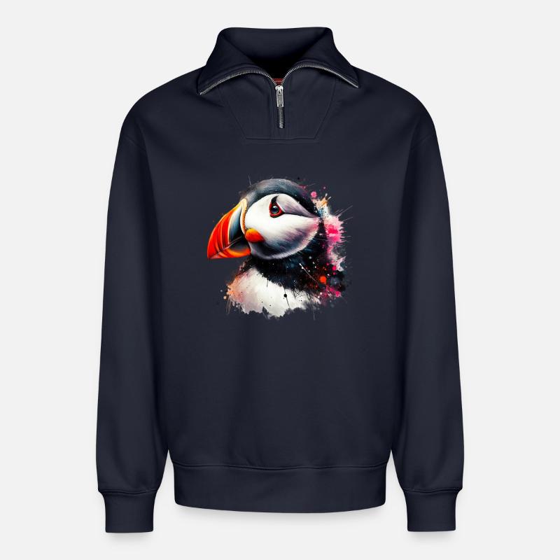 Macareux - Sweat unisexe décontracté en coton biologique à demi-zip – de SPREAD - bleu marine