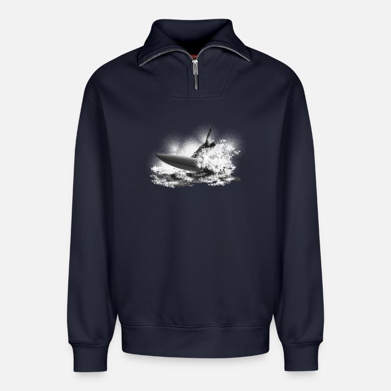 Surfing  - Relaxed Unisex Organic Half Zip Sweatshirt – von SPREAD - Navy