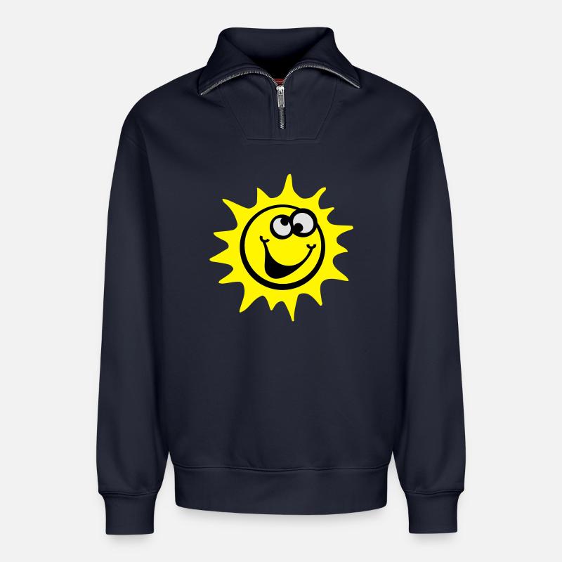 sonne 3c smiley / comic style - Relaxed Unisex Organic Half Zip Sweatshirt – von SPREAD - Navy