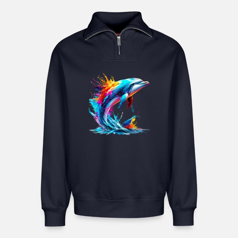 Dauphin - Sweat unisexe décontracté en coton biologique à demi-zip – de SPREAD - bleu marine
