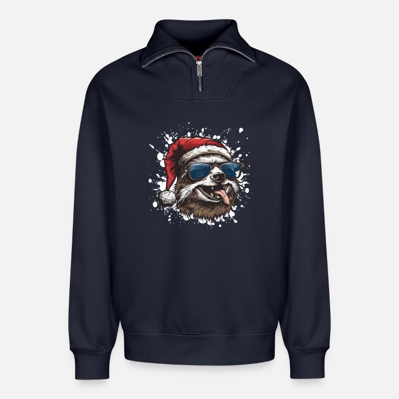 Faultier Weihnachten Lustig - Relaxed Unisex Organic Half Zip Sweatshirt – von SPREAD - Navy