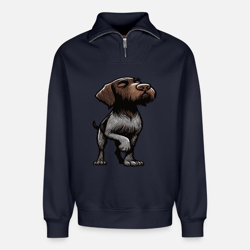 Deutsch Drahthaar Deutsch-Drahthaar Besitzer - Relaxed Unisex Organic Half Zip Sweatshirt – von SPREAD - Navy
