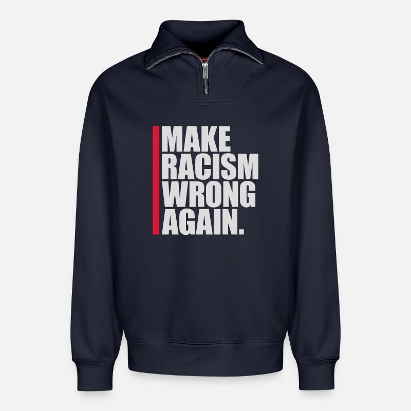 make racism wrong again - Relaxed Unisex Organic Half Zip Sweatshirt – von SPREAD - Navy
