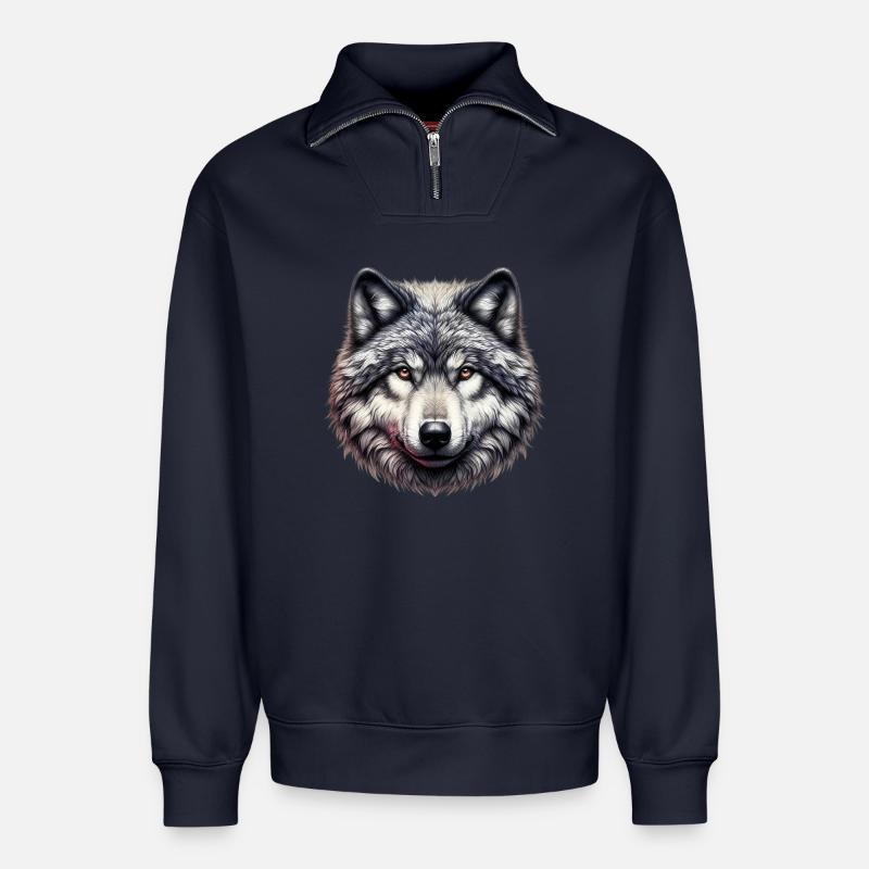 Wolf - Relaxed Unisex Organic Half Zip Sweatshirt – von SPREAD - Navy