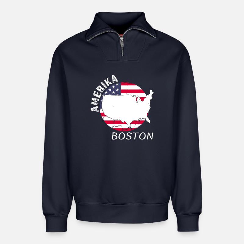 Boston - Sweat unisexe décontracté en coton biologique à demi-zip – de SPREAD - bleu marine