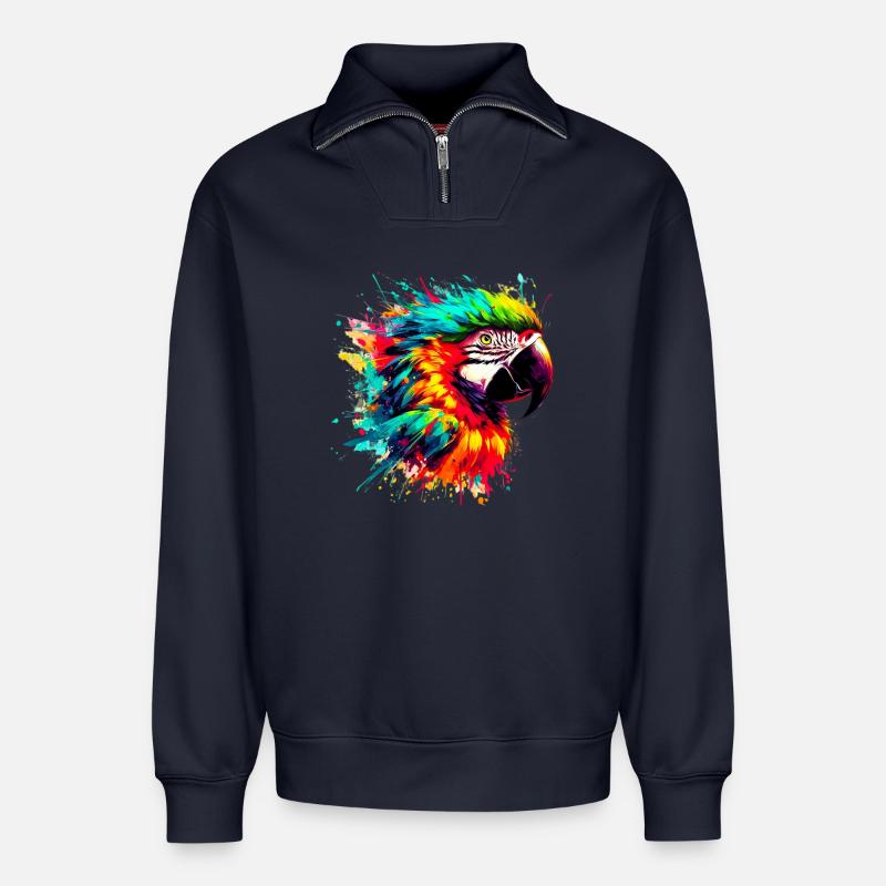 Perroquet - Sweat unisexe décontracté en coton biologique à demi-zip – de SPREAD - bleu marine