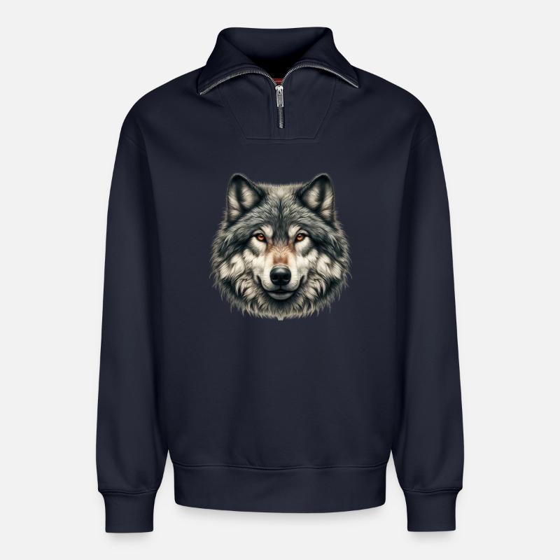 Loup - Sweat unisexe décontracté en coton biologique à demi-zip – de SPREAD - bleu marine