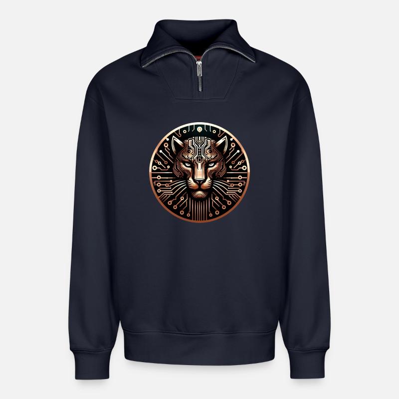 Cyber Leopard Platine Digital Art - Relaxed Unisex Organic Half Zip Sweatshirt – von SPREAD - Navy