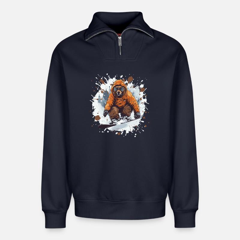 Bär Snowboard - Relaxed Unisex Organic Half Zip Sweatshirt – von SPREAD - Navy