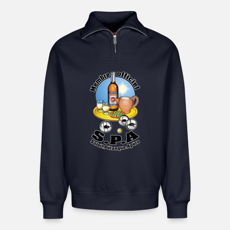 SPA soleil pétanque apéro - Relaxed Unisex Organic Half Zip Sweatshirt – von SPREAD - Navy