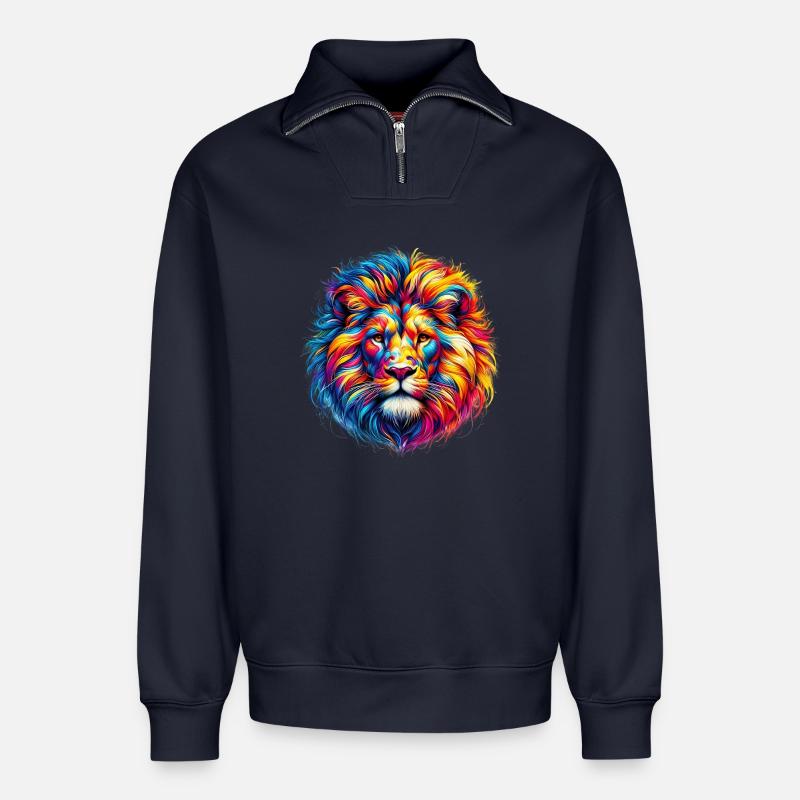 Löwe - Relaxed Unisex Organic Half Zip Sweatshirt – von SPREAD - Navy