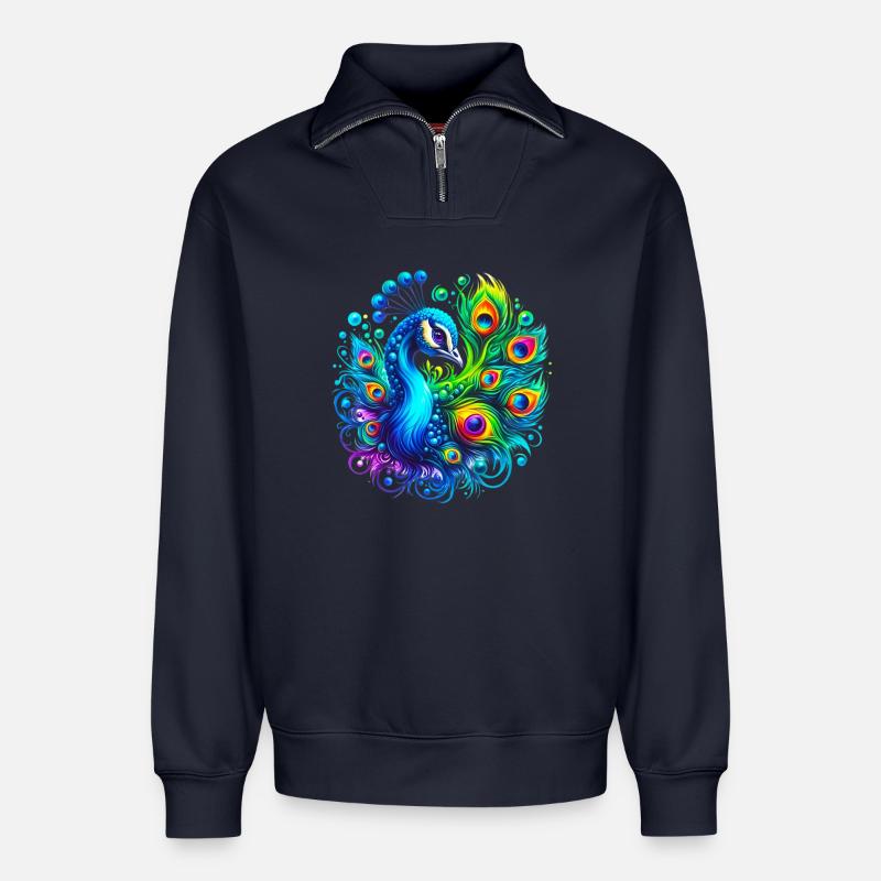 Pfau - Relaxed Unisex Organic Half Zip Sweatshirt – von SPREAD - Navy