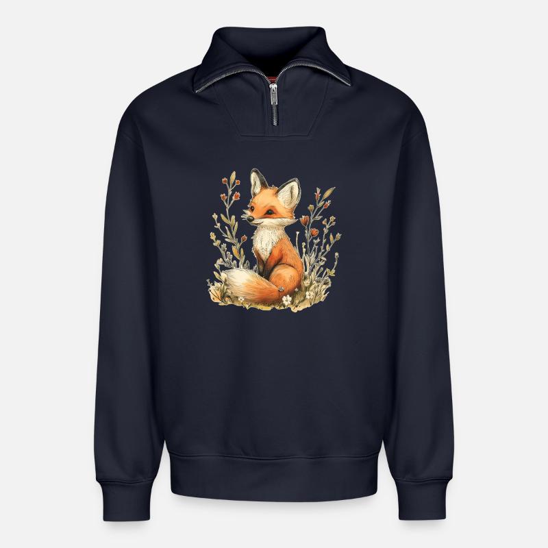 Fuchs mit Blumen - Relaxed Unisex Organic Half Zip Sweatshirt – von SPREAD - Navy