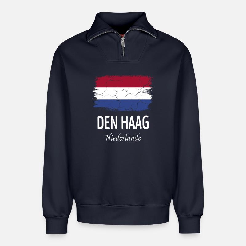 Den Haag - Relaxed Unisex Organic Half Zip Sweatshirt – von SPREAD - Navy