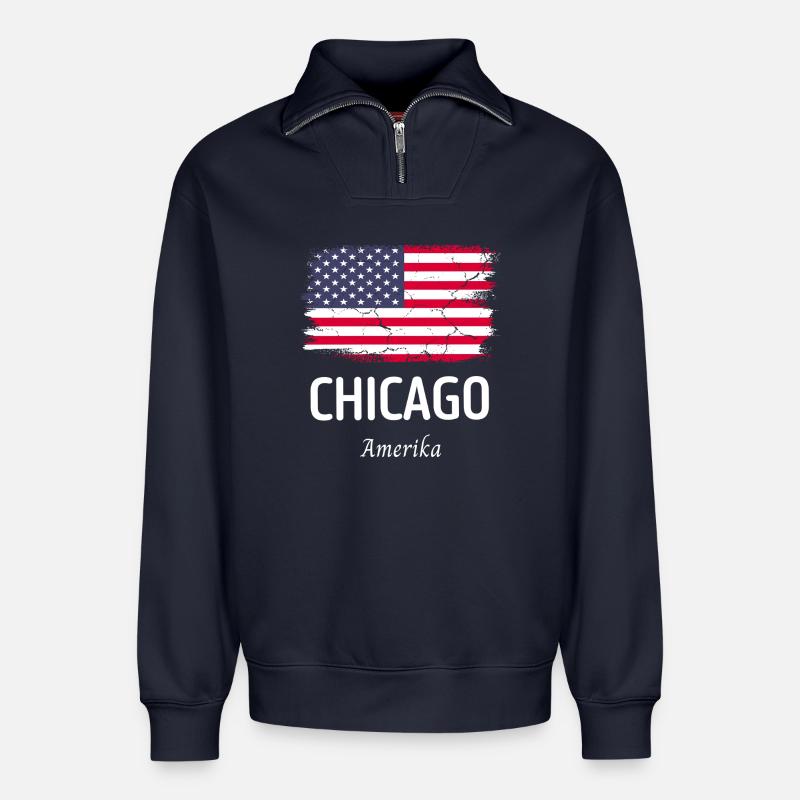 Chicago - Relaxed Unisex Organic Half Zip Sweatshirt – von SPREAD - Navy