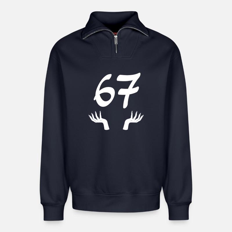67 Six-Sept - Sweat unisexe décontracté en coton biologique à demi-zip – de SPREAD - bleu marine