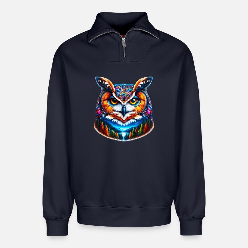 Eule - Relaxed Unisex Organic Half Zip Sweatshirt – von SPREAD - Navy