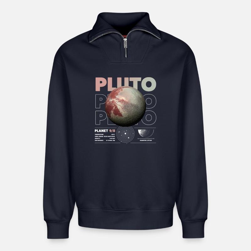 Pluto details - Relaxed Unisex Organic Half Zip Sweatshirt – von SPREAD - Navy