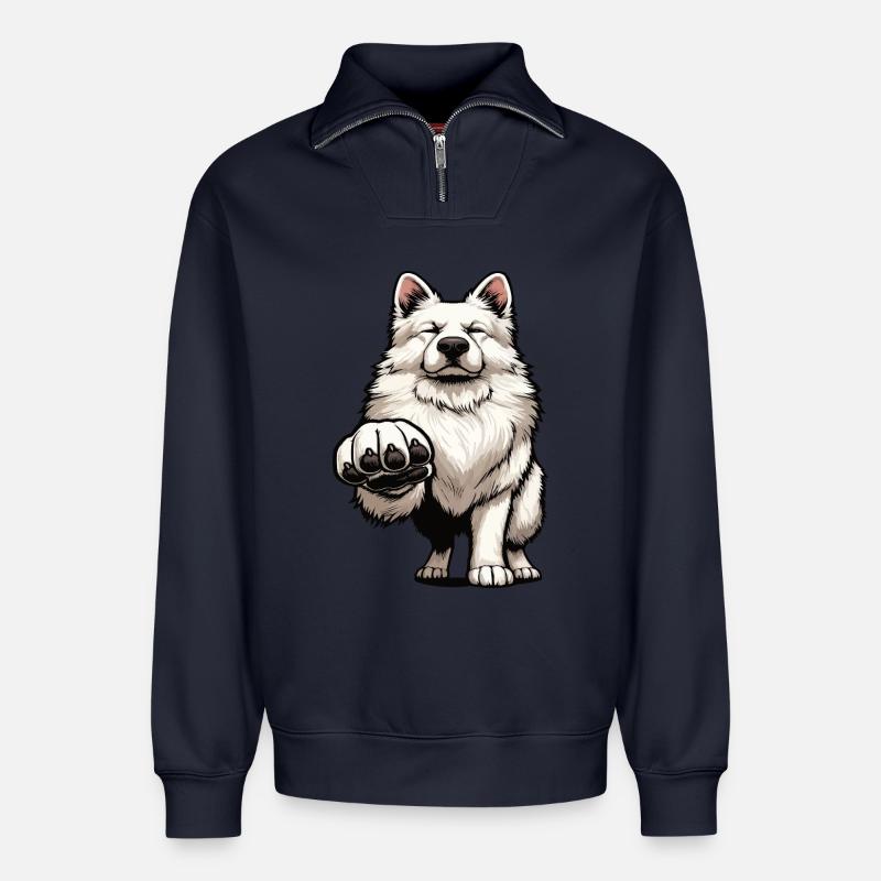 Weißer Schäferhund Schäferhund Schäferhunde - Relaxed Unisex Organic Half Zip Sweatshirt – von SPREAD - Navy