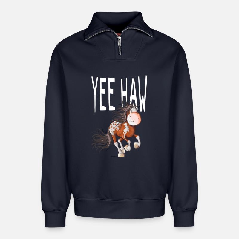 Yee Haw Pferd - Appaloosa - Wildpferd - Comic - Relaxed Unisex Organic Half Zip Sweatshirt – von SPREAD - Navy