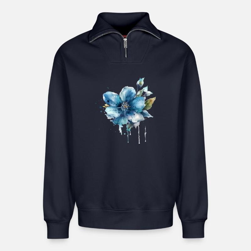 Blaue Blüte - Relaxed Unisex Organic Half Zip Sweatshirt – von SPREAD - Navy