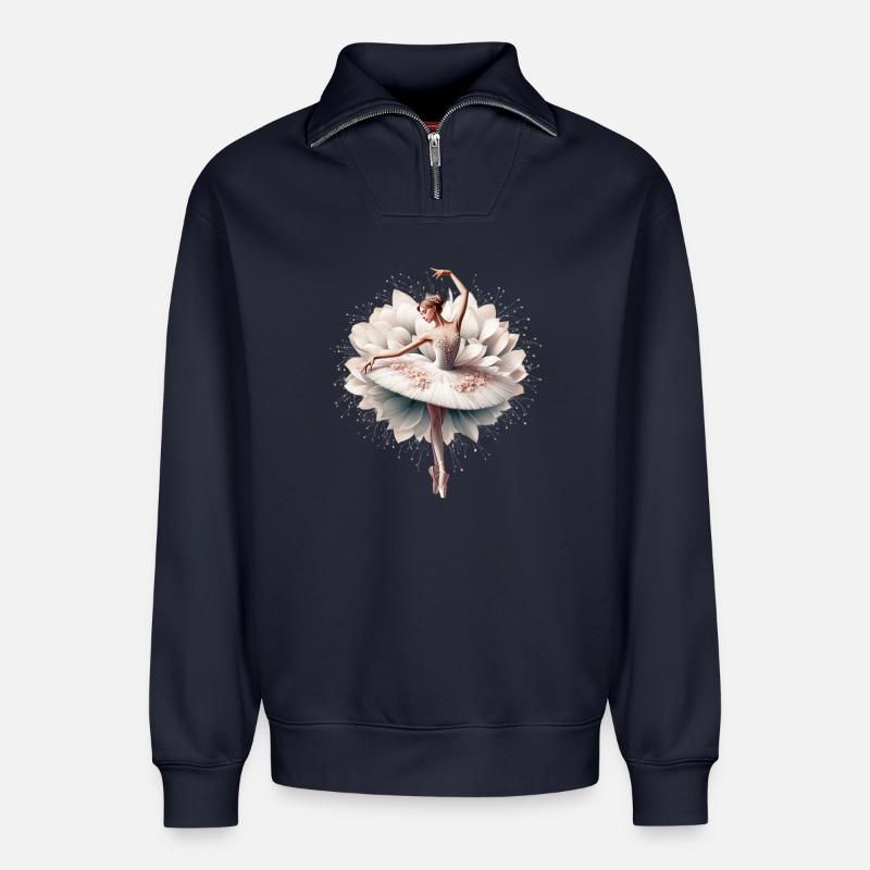 Ballet dancer with tutu - Relaxed Unisex Organic Half Zip Sweatshirt – by SPREAD - navy