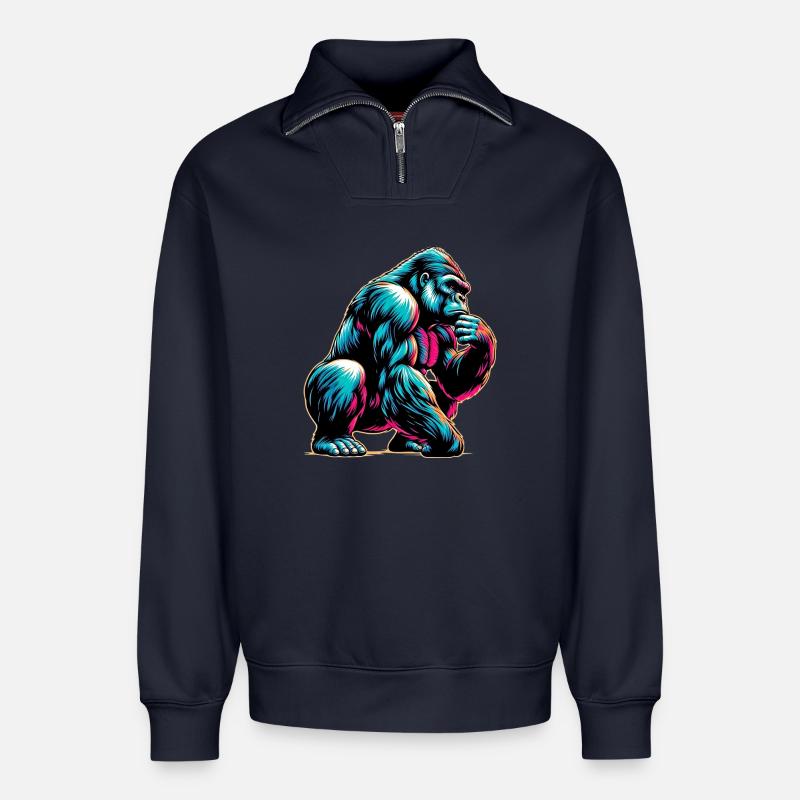 Gorilla - Relaxed Unisex Organic Half Zip Sweatshirt – von SPREAD - Navy