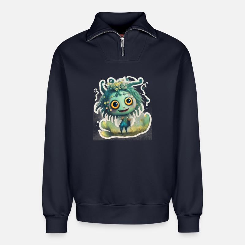 Monsterchen - Relaxed Unisex Organic Half Zip Sweatshirt – von SPREAD - Navy