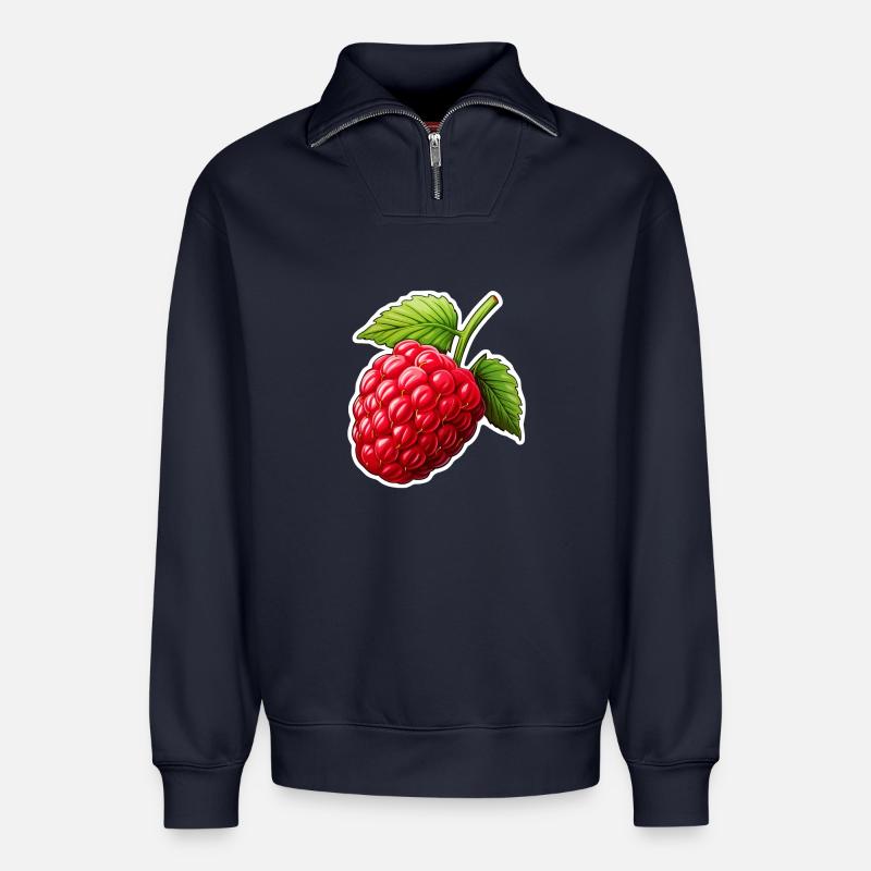 Raspberry single - Relaxed Unisex Organic Half Zip Sweatshirt – by SPREAD - navy