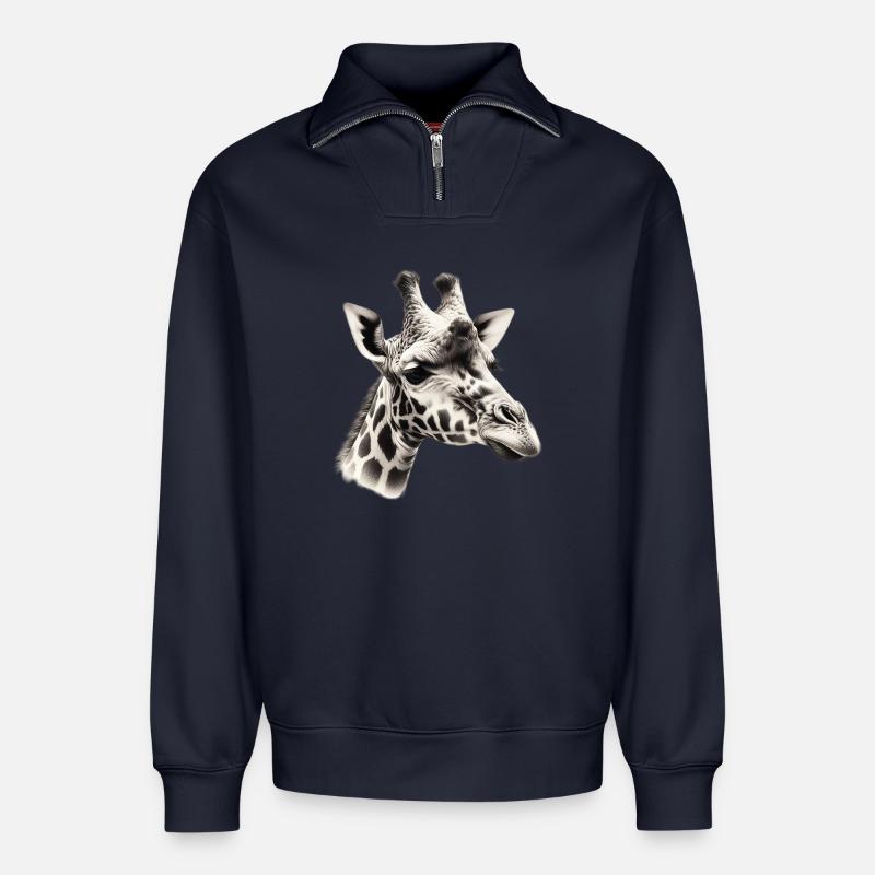 Giraffe - Relaxed Unisex Organic Half Zip Sweatshirt – von SPREAD - Navy