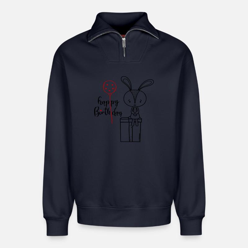 Happy Birthday - Relaxed Unisex Organic Half Zip Sweatshirt – von SPREAD - Navy