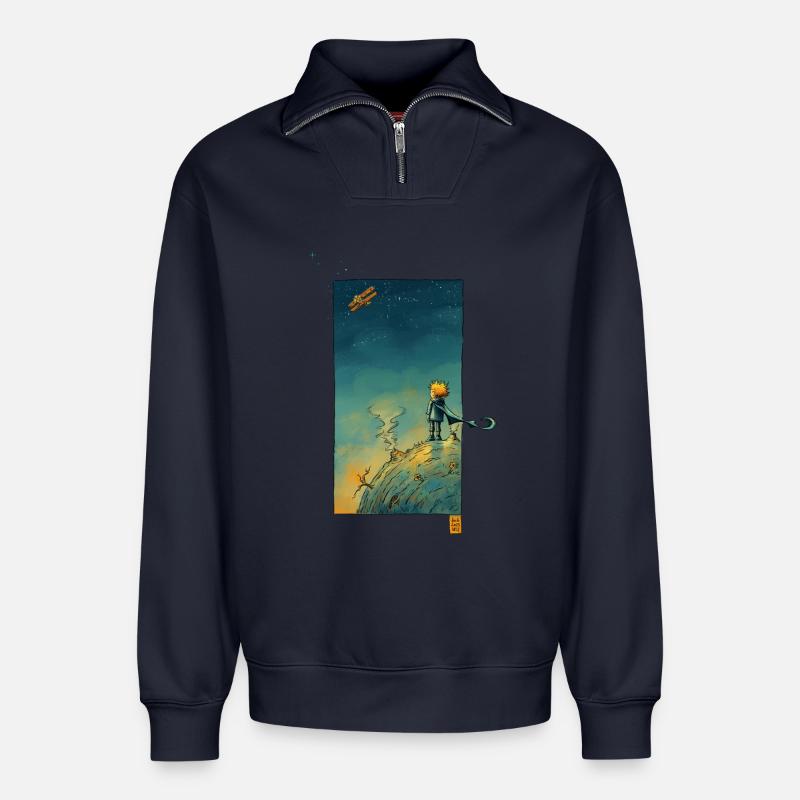 Der kleine Sternengucker - Relaxed Unisex Organic Half Zip Sweatshirt – von SPREAD - Navy