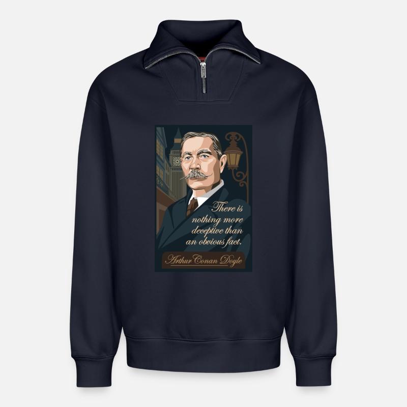 Arthur Conan Doyle - Relaxed Unisex Organic Half Zip Sweatshirt – von SPREAD - Navy