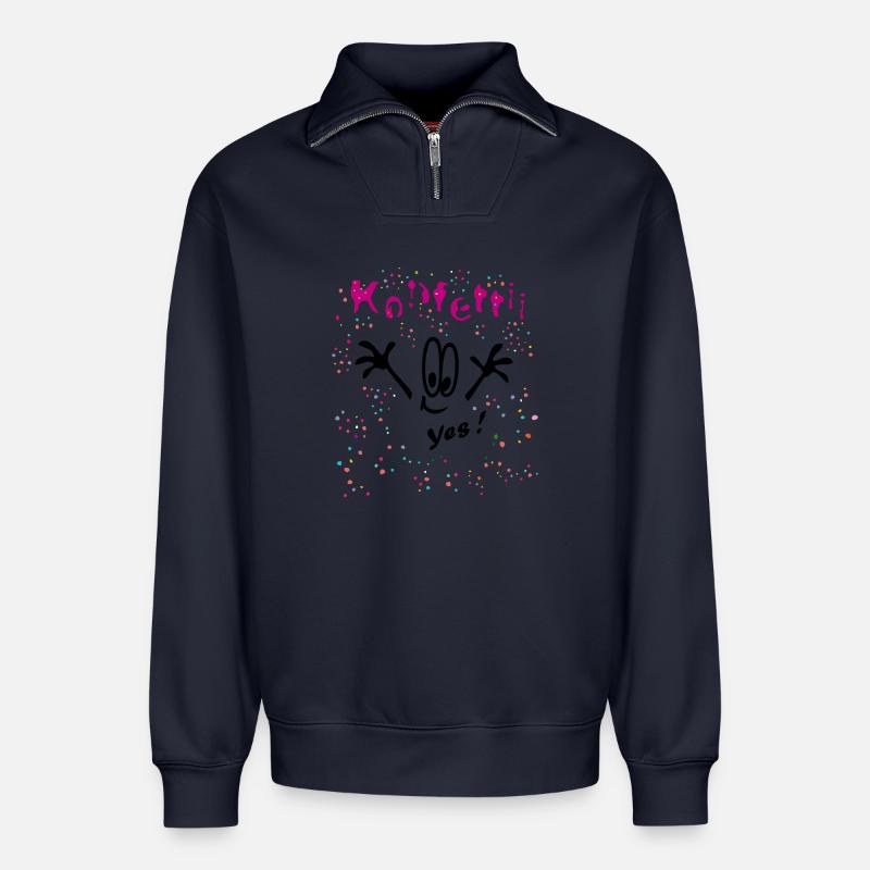 Confettis Carnaval Bande Dessinée - Sweat unisexe décontracté en coton biologique à demi-zip – de SPREAD - bleu marine
