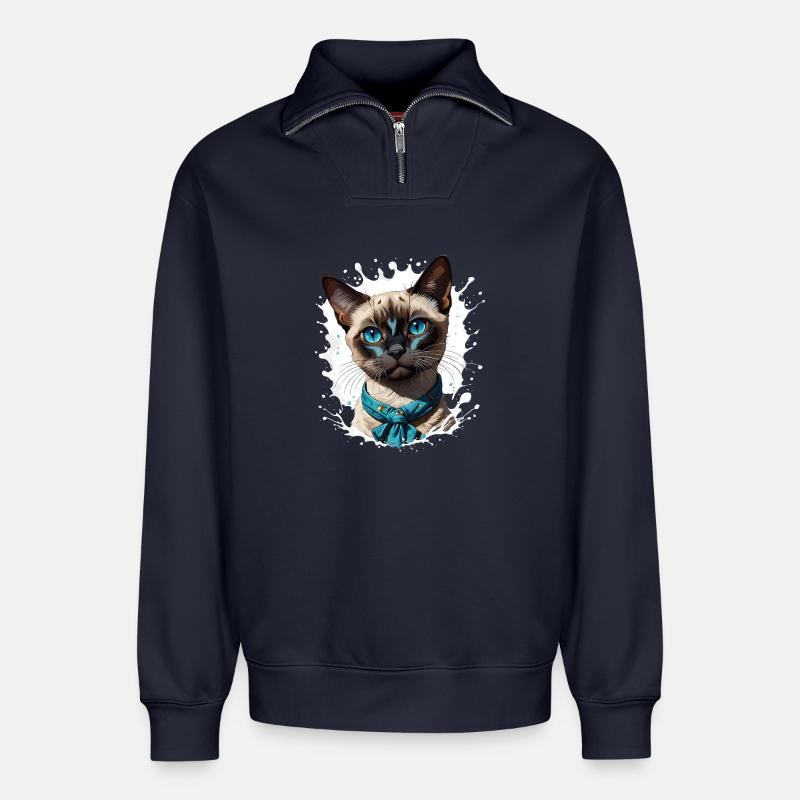 Siamkatze - Relaxed Unisex Organic Half Zip Sweatshirt – von SPREAD - Navy