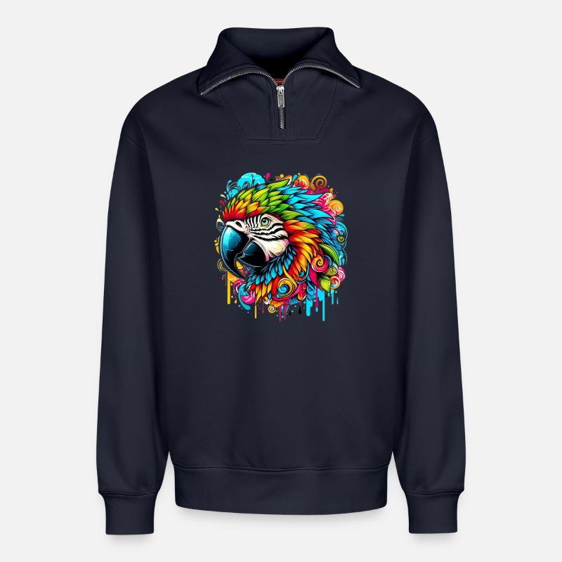 Perroquet - Sweat unisexe décontracté en coton biologique à demi-zip – de SPREAD - bleu marine