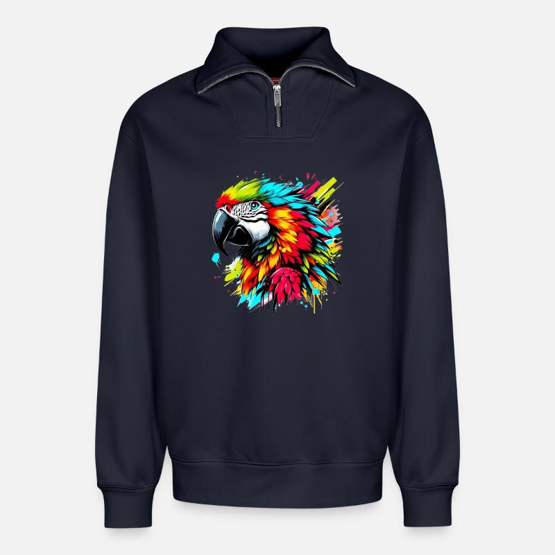 Parrot - Relaxed Unisex Organic Half Zip Sweatshirt – by SPREAD - navy