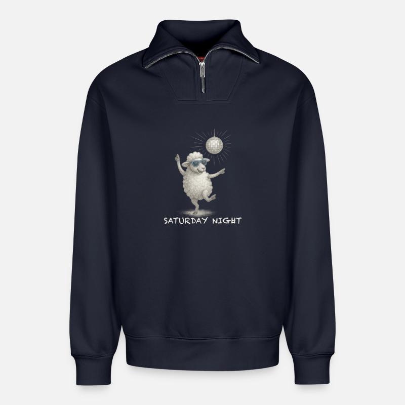 DiscoSchaf samedi soir - Sweat unisexe décontracté en coton biologique à demi-zip – de SPREAD - bleu marine