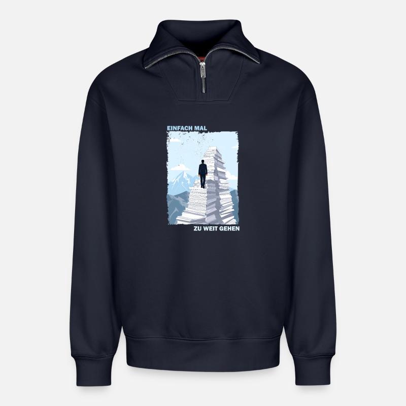 Escalade de Papierberge - Sweat unisexe décontracté en coton biologique à demi-zip – de SPREAD - bleu marine